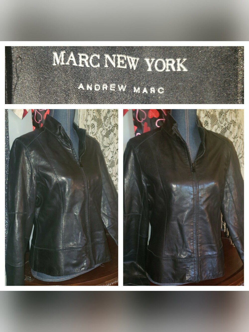 Marc New York Black Leather Zip-Front Jacket